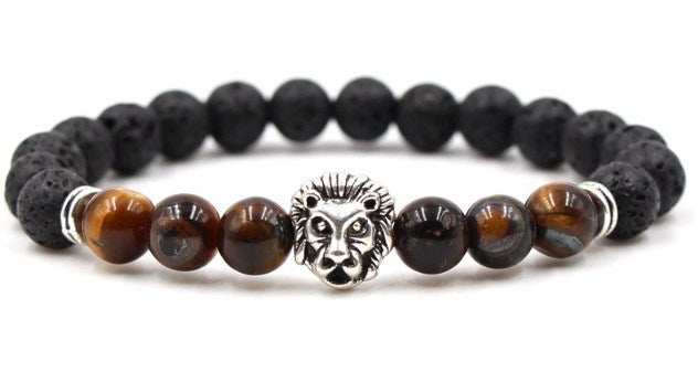 Bracelet Perles Lave Marbre-Œil de Tigre