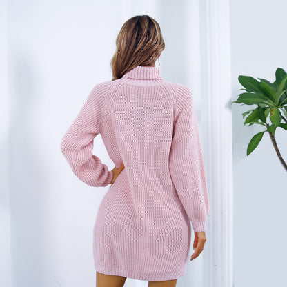 Robe-Pull à Col Roulé avec Design à Boutons