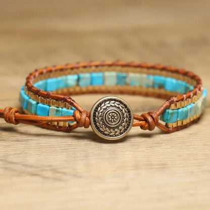 Bracelet Bohème en Turquoise Bleue Ajustable