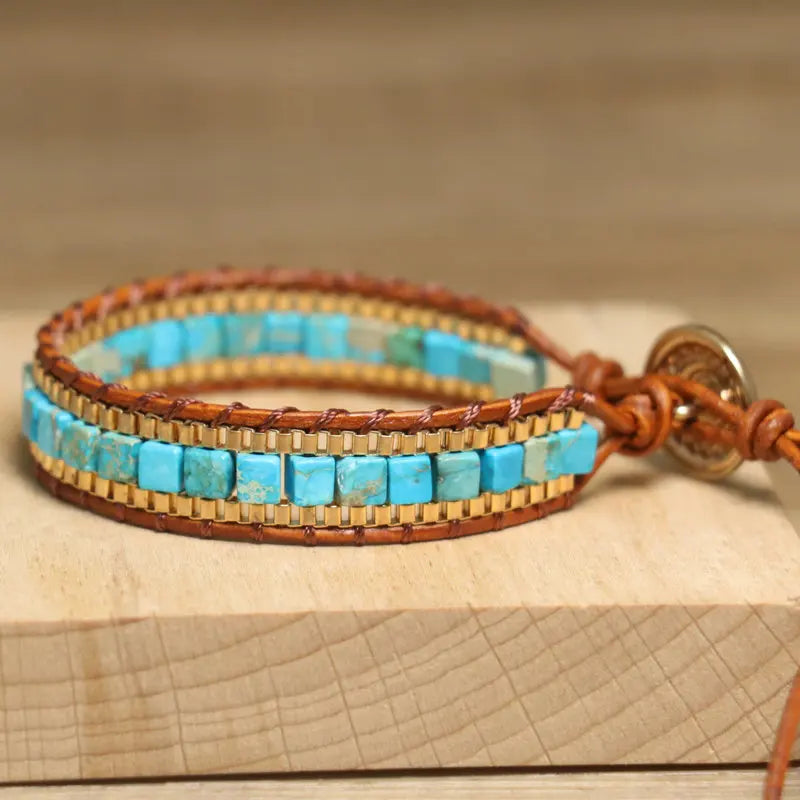 Bracelet Bohème en Turquoise Bleue Ajustable