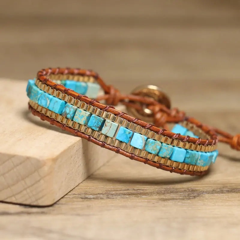 Bracelet Bohème en Turquoise Bleue Ajustable