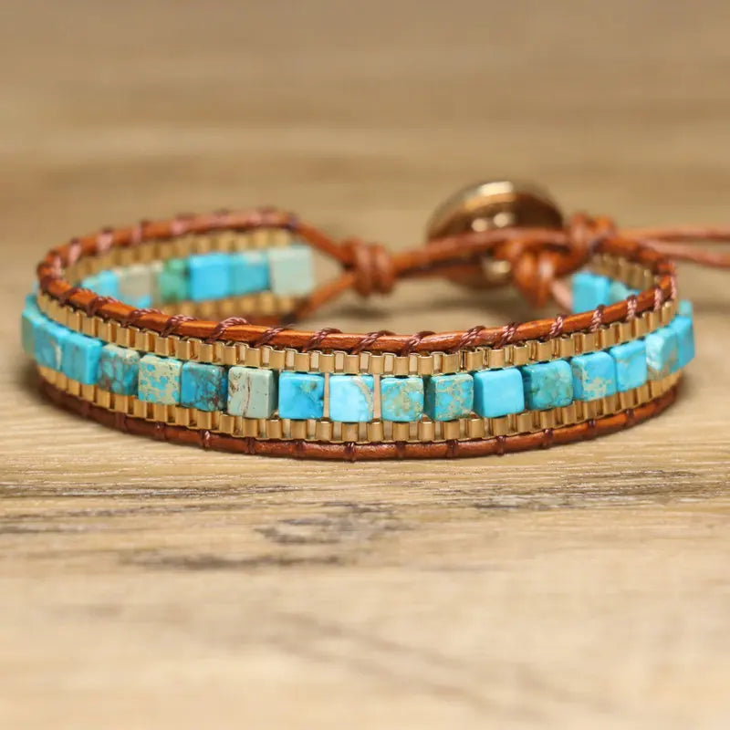 Bracelet Bohème en Turquoise Bleue Ajustable